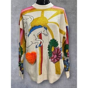 Jayley Collection Pegasus Sweater Womens XL Cream Cashmere Banana Peel Intarsia